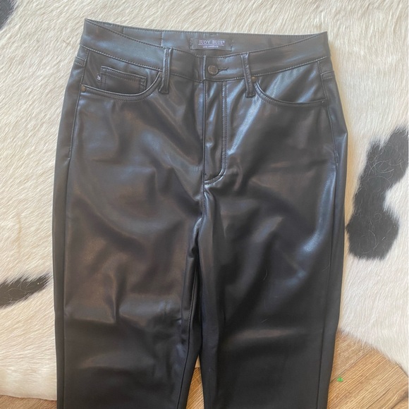 Judy Blue Straight Black Tanya Tummy Control Faux Leather Vegan Pants - Picture 3 of 10